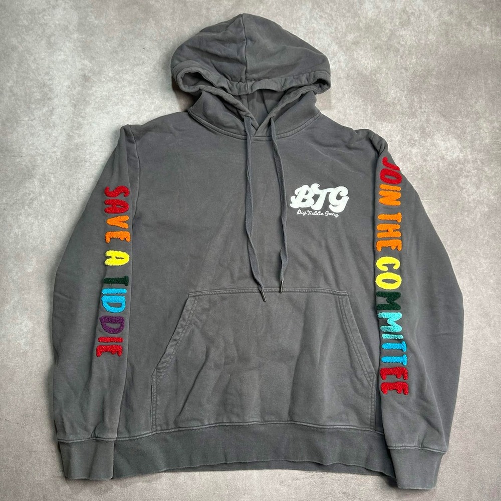 Staydium Big Tiddie Gang BTG Hoodie Grey Sleeve Embroidery Mens M flaw*